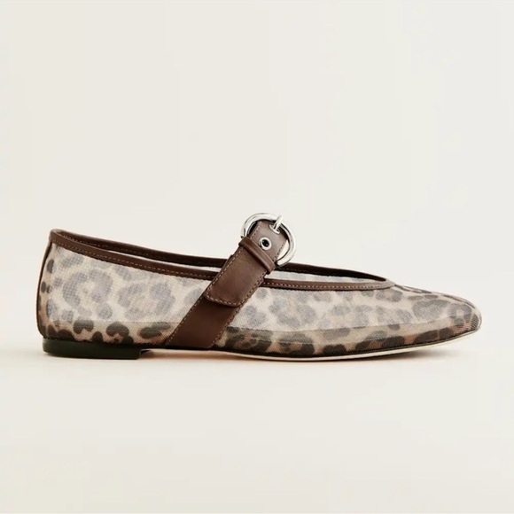 New Reformation Bethany Ballet Flat Shoes Leopard Mesh Black Womens 10